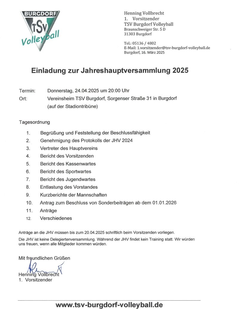 Einladung JHV 2025