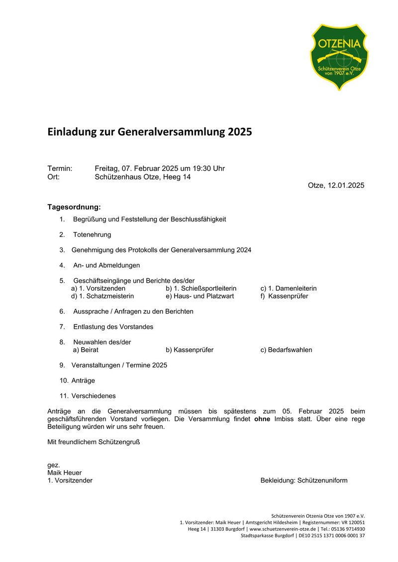 Schützenverein Otzenia Otze JHV-2025